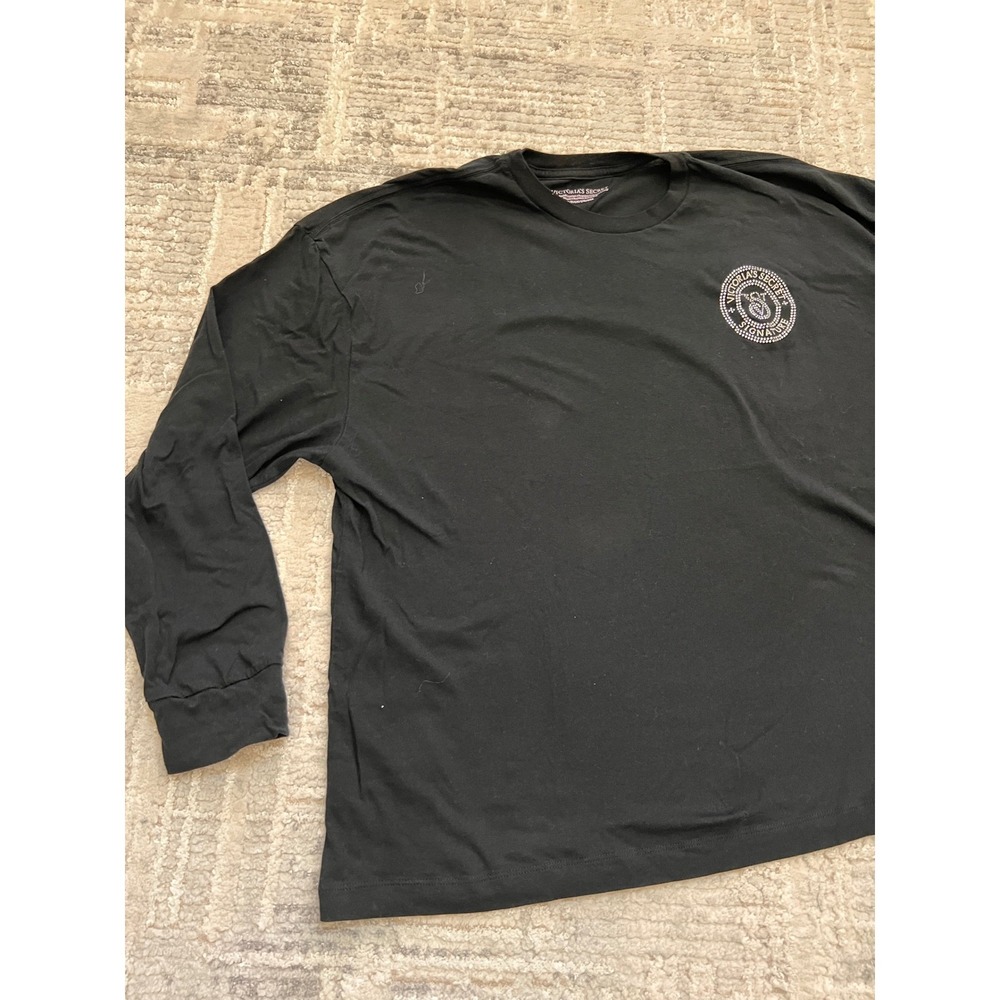 Victoria's Secret Signature Rhinestone Logo Black Long Sleeve Top - Picture 5 of 13